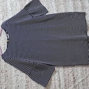 NWT Crown & Ivy Women's L Navy And White Striped Midi Dress With Boho Sleeve